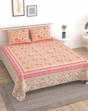 uniqchoice Floral Print Cotton King Size Bedsheet with Pillow Covers-picture-31