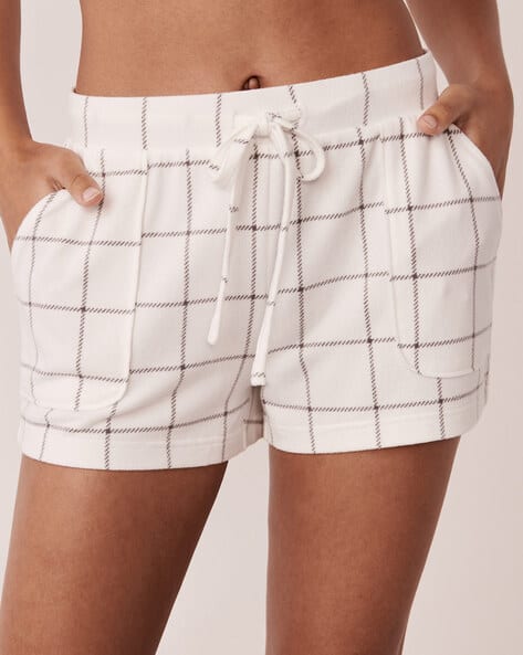 Knitted Checked Shorts with Drawstring Waist