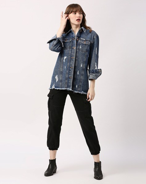 Aueoeo Spring Jackets for Women Lightweight, Women's Ripped Distressed  Denim Jacket Casual Long Sleeve Boyfriend Jean Coat Basic Trucker Jackets -  Walmart.com