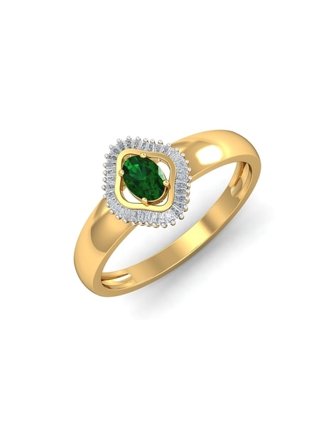 Three Stone Engagement Ring Yellow Gold Emerald Green Emerald Cut Ring
