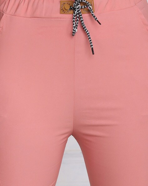 Buy Peach Pink Solid Slim Pants Online - W for Woman