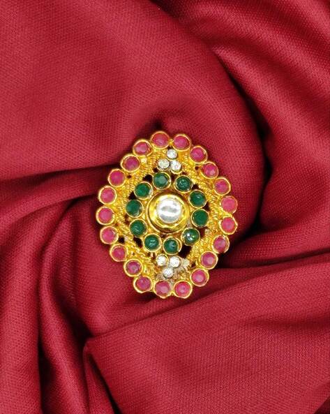 Buy Zaveri Pearls Set of 3 Multicolor Traditional Kundan Adjustable Finger  Rings-ZPFK12766 online
