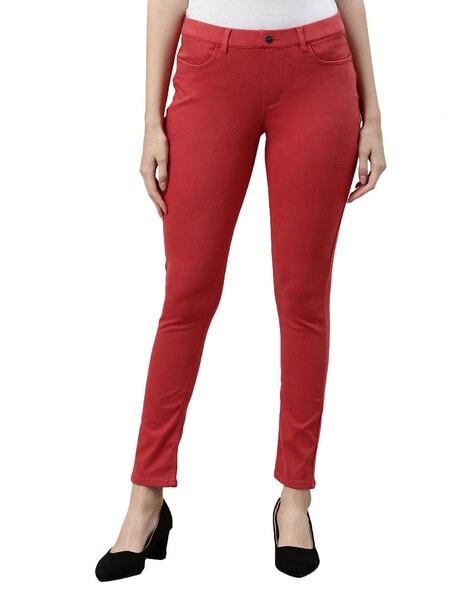 Buy Maroon Jeans & Jeggings for Women by GO COLORS Online