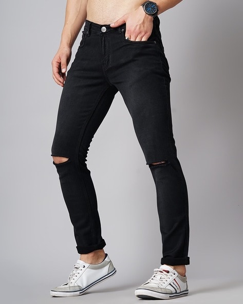 Black jeans hot sale with knee slits