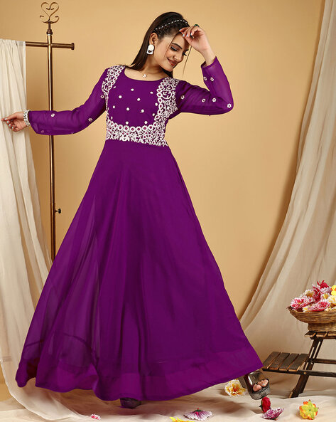 RG033-Purple Solid Stylish Full Length Party Dress For Girls, Attractive  Fancy Gowns For Girls, Men's