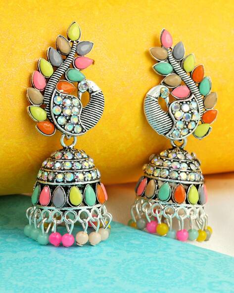 Jhumka Earrings with Crystals - Jhumka Designs for Parties and Weddings -  Small Jhumkas - Ketaki Jhumka Earrings by Blingvine