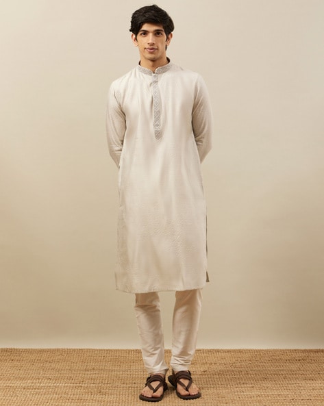 Buy Off White 2-Piece Ethnic Suit for Men by MANYAVAR Online | Ajio.com