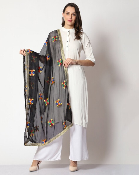 Embroidered Dupatta with Lace Border Price in India