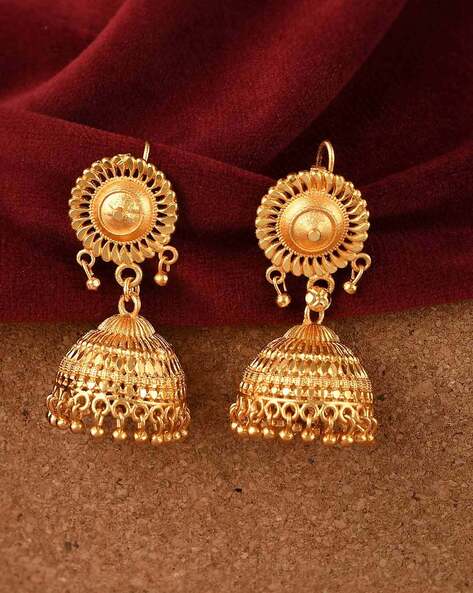Amazon.com: Bodha 18k Gold Plated Medium Size Traditional Indian Jhumka  Earrings (SJ_34): Clothing, Shoes & Jewelry