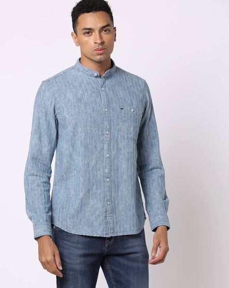 Lee Cooper Striped Mandarin-Collar Shirt