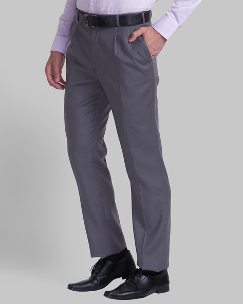 Buy ColorPlus Slim Fit Solid Navy Blue Trouser online