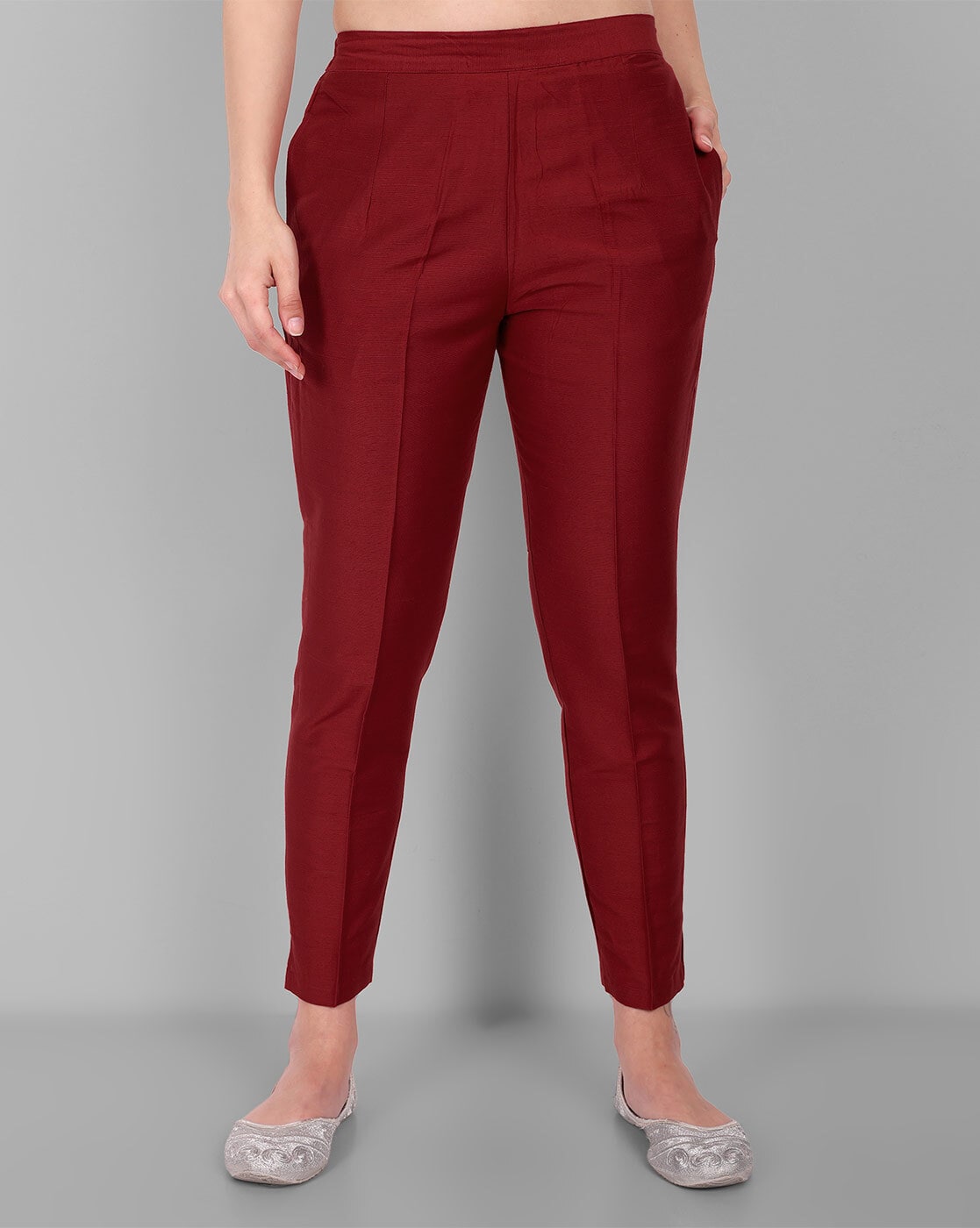 Maroon Rayon Regular Wear Women Pant-44587