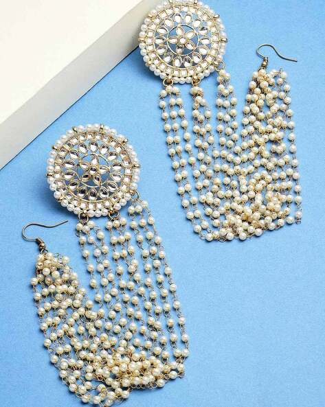 Solid Gold Pearl and White Sapphire Drop Earrings | Local Eclectic – local  eclectic