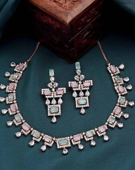 Pink American Diamond Necklace Set 