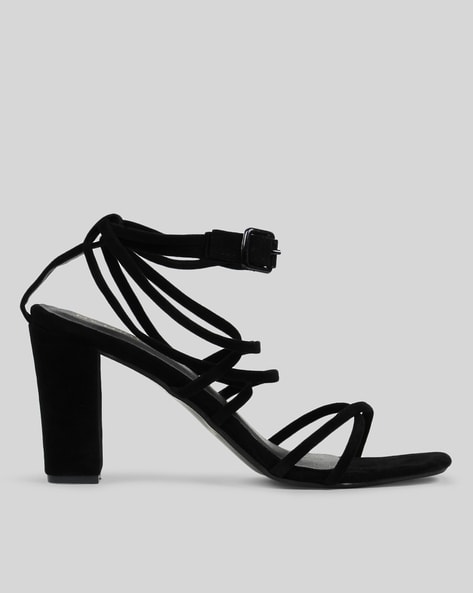 Brash Black Strappy High Chunky Heel Sandals | Chunky heels sandals, Black  strappy high heels, Strappy high heels