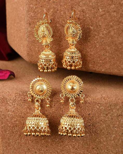 Shop Rubans 22K Gold Plated Earrings With Peacock Design, Stone And Pearls.  Online at Rubans