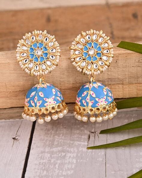 Shop Light Blue Stone Gold Plated Earrings Online in USA |Pearl Drops –  Pure Elegance