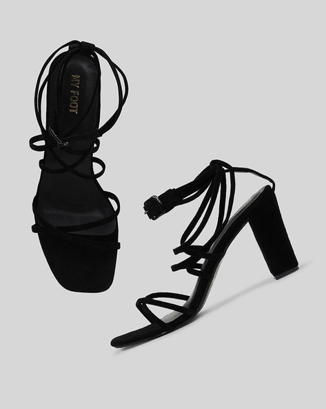 Women Tie Leg Design Chunky Heeled Strappy Sandals, Elegant Black Summer  Sandals | SHEIN
