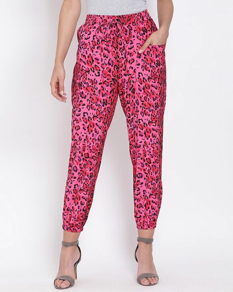 Buy Plus Size Pink Leopard Printed Lounge Pants Online For Women