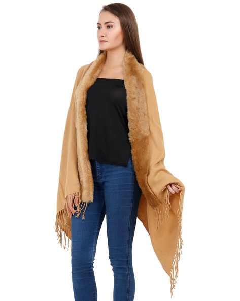 Fur Border Stole with Fringed Hem Price in India