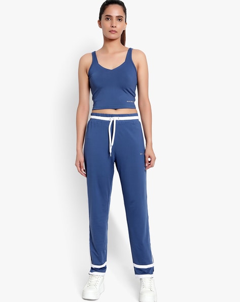 Women's blue solid polyester Long Pants