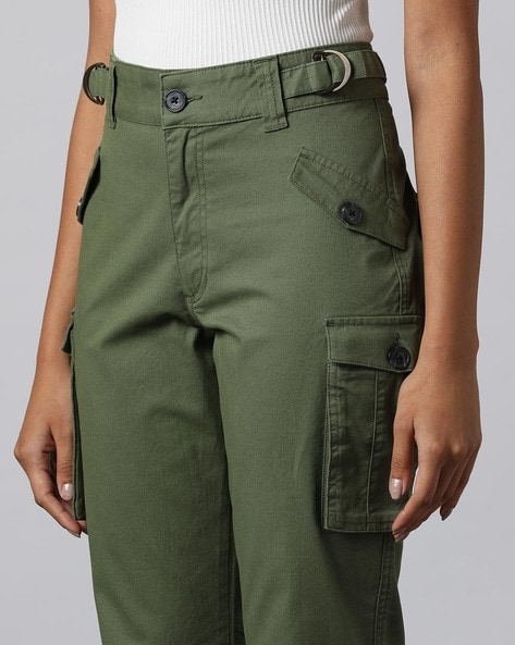 Listenwind Women High Waist Army Green Cargo Pants Solid Loose Straight Leg  Jeans with Pocket - Walmart.com