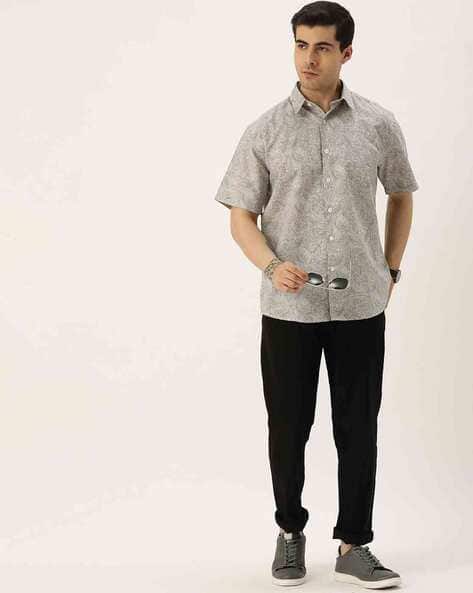 Paisley Print Shirt with Spread Collar