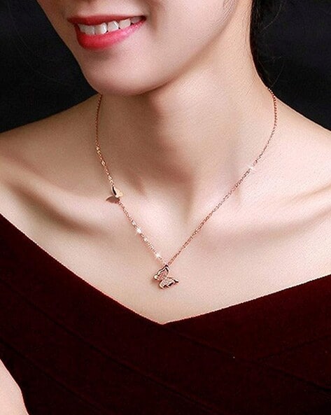 Supply Rose Gold Necklace Korean Korean Style Girls' Heart-Shaped Buckle  Artificial Rhinestone Alloy Clavicle Chain Ornament-