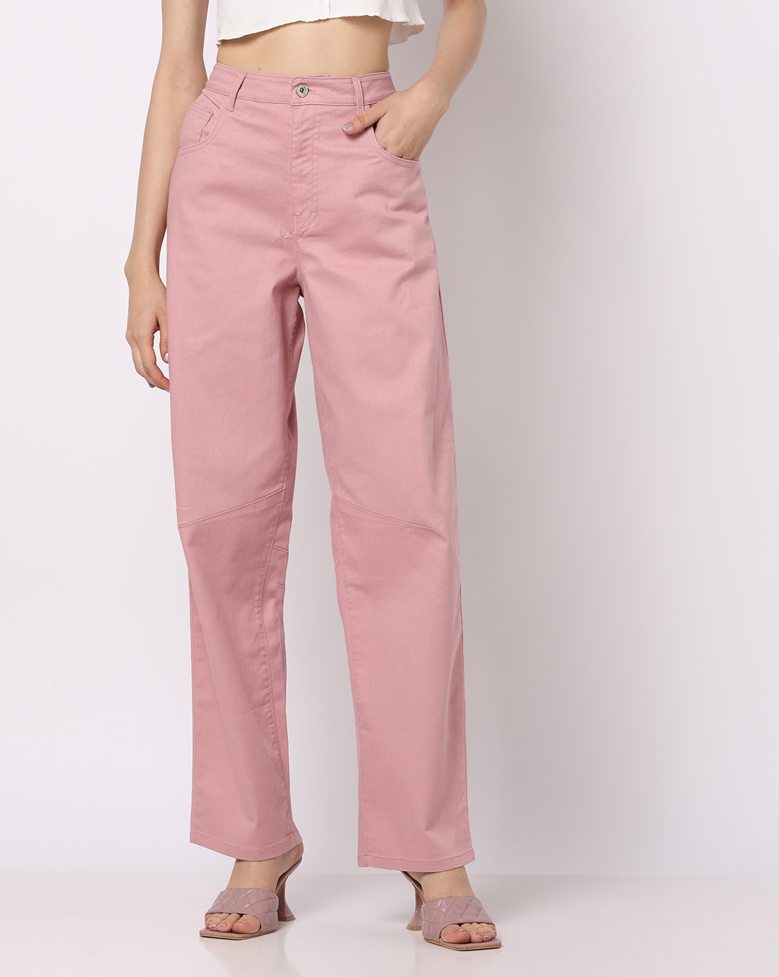 Buy Women Pink Paperbag Waist Belted Trousers  Trends Online India   FabAlley