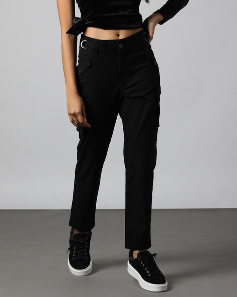 Womens Black Wide Leg Cargo Trousers  Dressed in Lucy