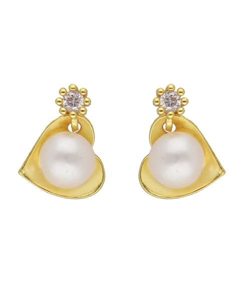 Simple 18 Karat Gold And Pearl Stud Earrings