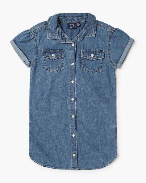 Denim Shirt Dress with Flap Pockets