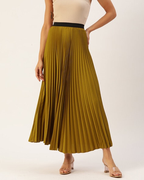 Buy Wisstler Pleated Flared Skirt with Elasticated Waist | AJIO