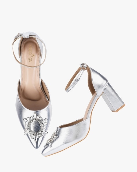 Silver low heel shoes | boohoo UK
