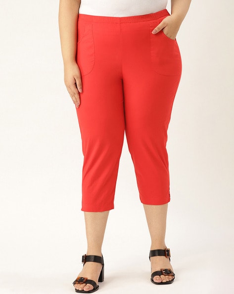 Buy theRebelinme Plus Size Womens Orange Solid Color Frill Detail Calf  Length Capris online