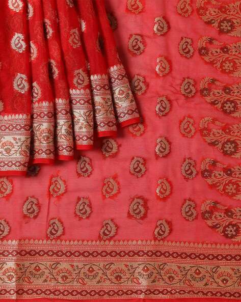 Cherry Red Pure Banarasi Handloom Khaddi Georgette Saree Antique Zari –  Truth Fab