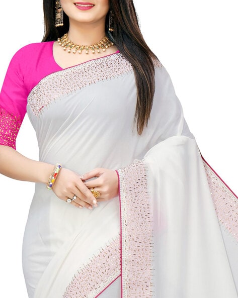 Plain White Saree, 6 m (with blouse piece) at Rs 226/piece in Raipur | ID:  2853444598988