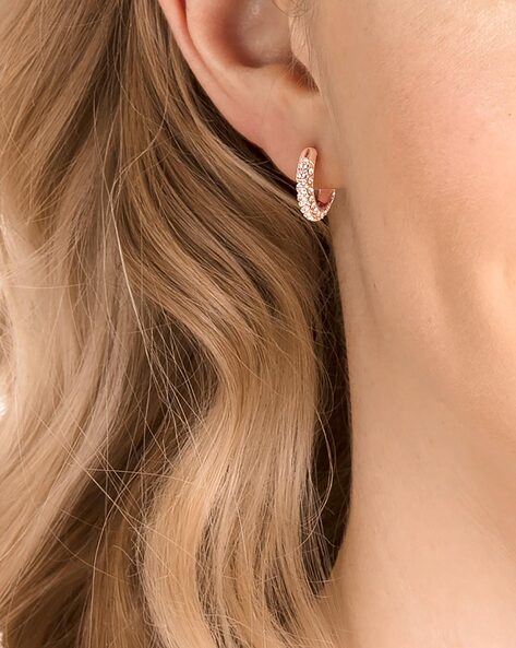 Constella hoop earrings Round cut Small White Rose goldtone plated   Swarovski
