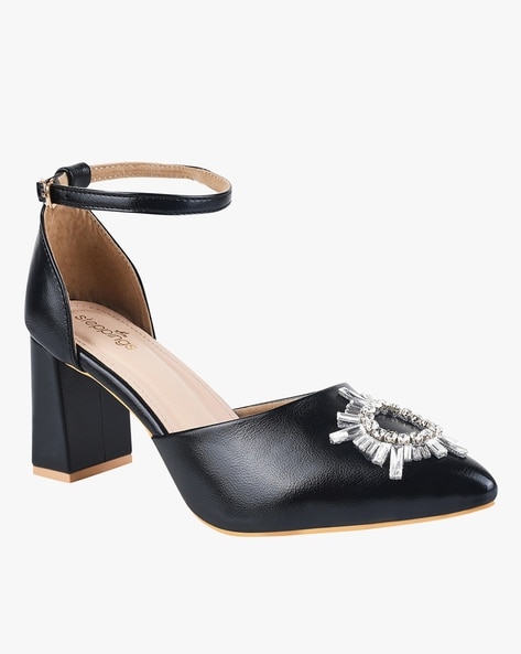 Embellished block heel on sale shoes