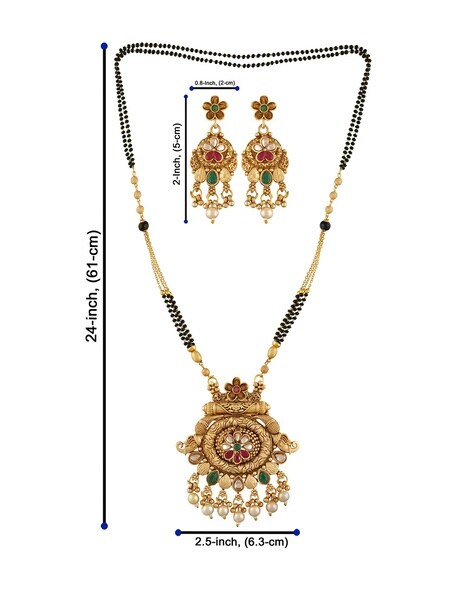 New Traditional Gold Plated Mangalsutra With Glossy matte Finished 22  Inches long For women with Beautiful Earrings Set