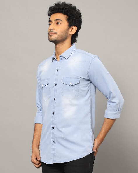 Heavily Washed Shirt with Flap Pockets