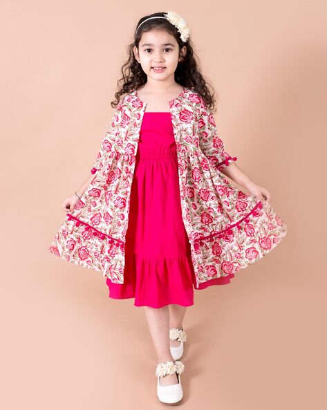 Buy KIDS WEAR Bright Rose Pink Floral Cotton Frock at Amazon.in