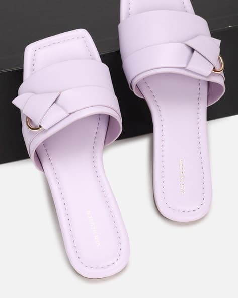 Slip-On Flat Sandals with Metal Accent