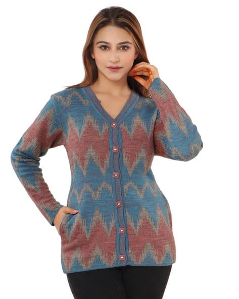 Knitted Geometric Pattern Cardigan