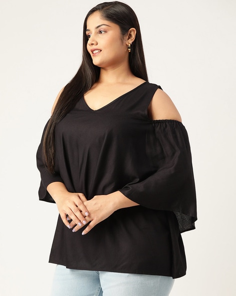 Black v neck hot sale cold shoulder top