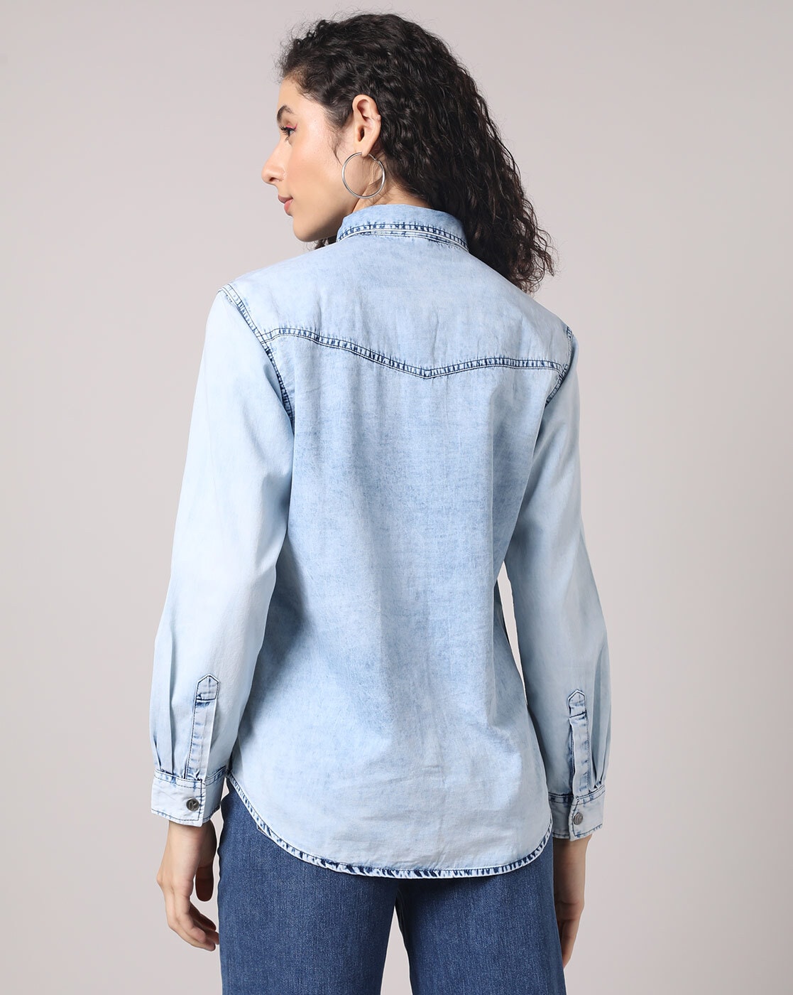Buy The Souled Store Women Denim Shirt: Washed Blue Solid Shirts at  Amazon.in