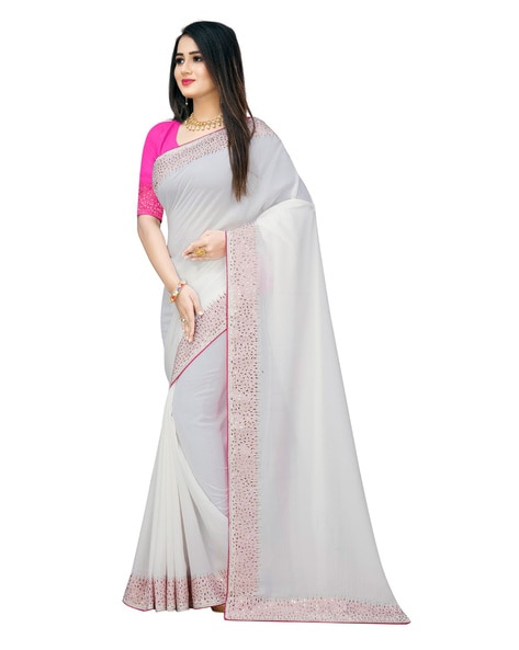 Lara Pink-White Ready To Wear Soft Silk Saree – Zariknyaa