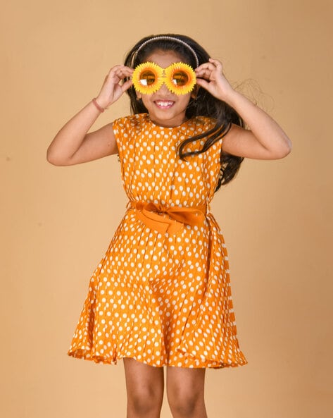 Yellow polka dot dress kids sale