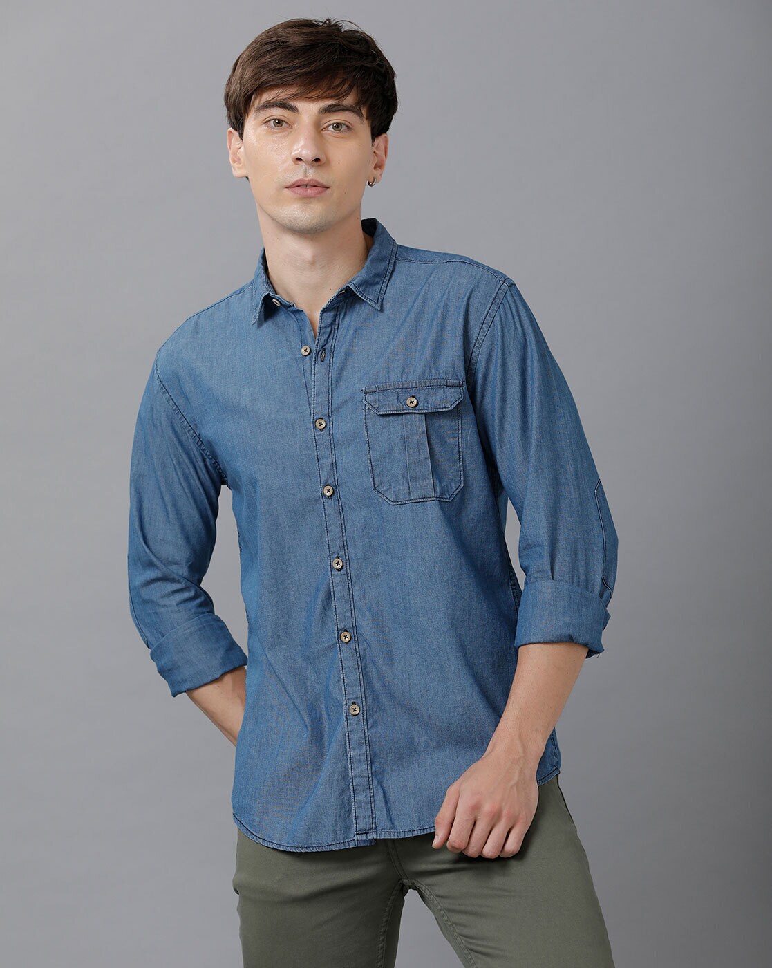 Pepe Jeans Blue Cotton Regular Fit Denim Shirts