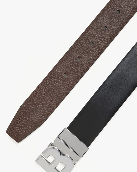Buy BOSS Italian Leather Monogram-Buckle Reversible Belt, Black Color Men